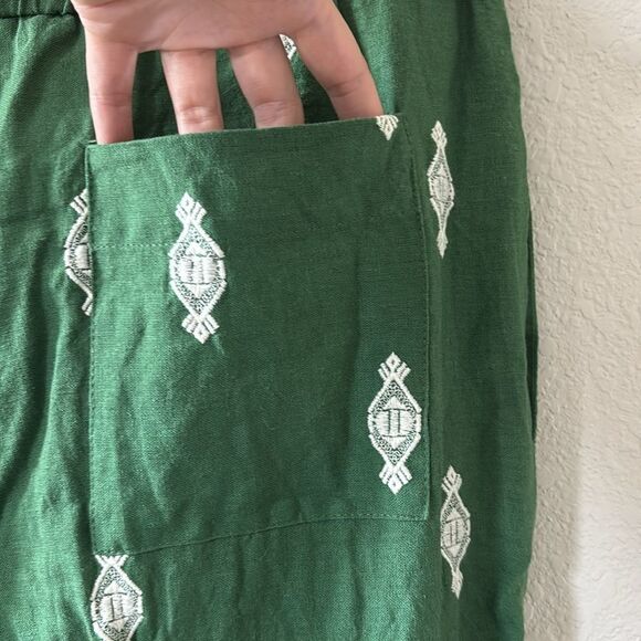 HOUSE OF HARLOW 1960 Embroidered Green Patterned Wide Leg Pants size Large - Picture 6 of 9